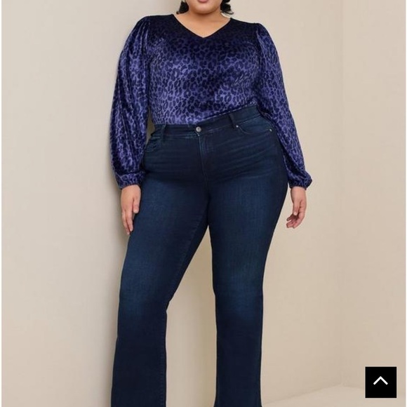Torrid Blue Velvet Stretch V Neck Long Sleeve Bodysuit - Picture 1 of 12